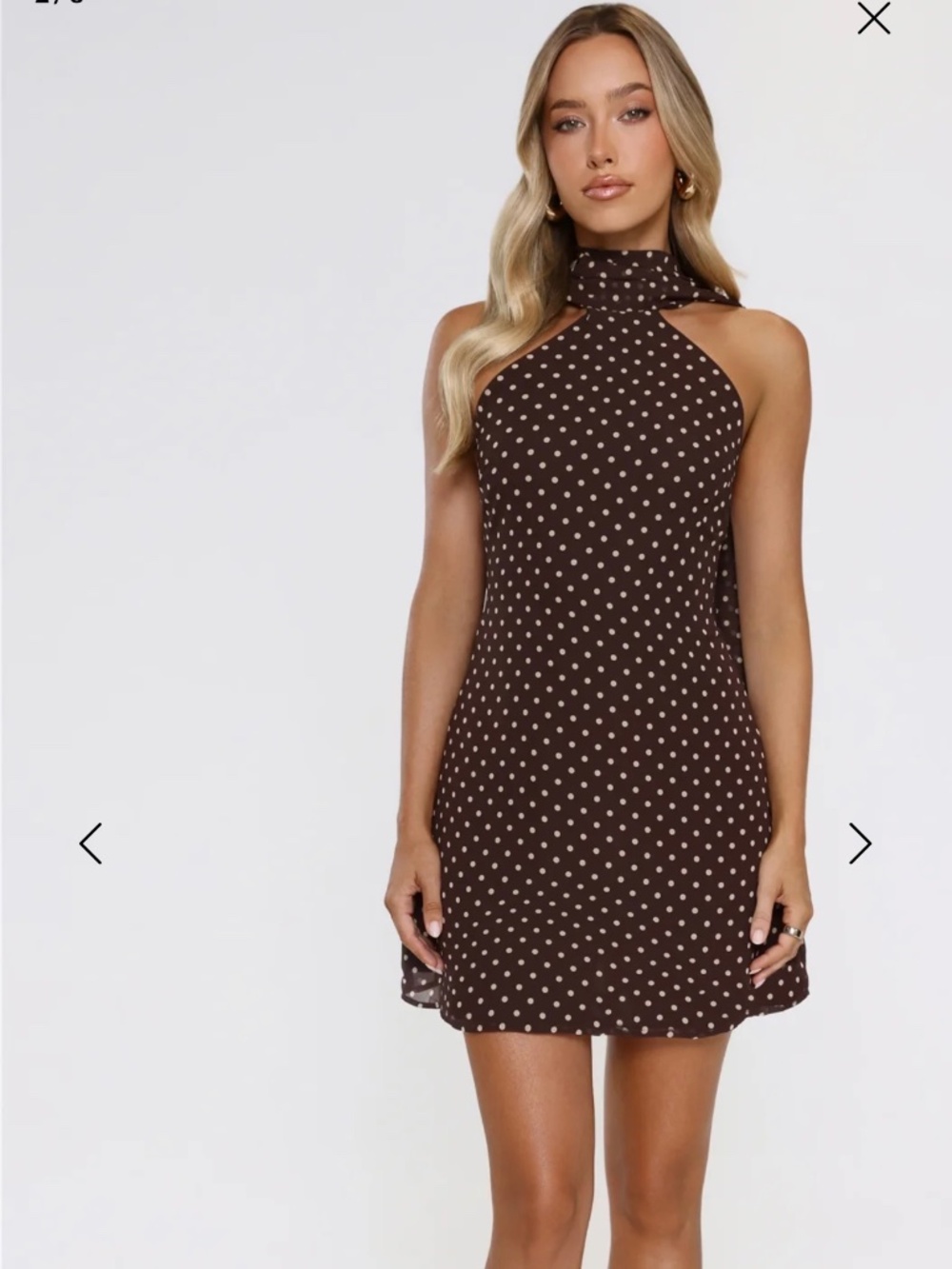 Hello Molly- CHIC BABE POLKA DOT HALTER MINI DRESS BROWN